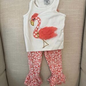 Mud Pie Girls Flamingo Tunic & Capri Set Sz 12-18M